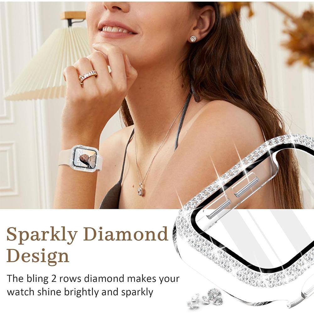 Diamant-Glitzer-Gehäuseabdeckung für Apple Watch Serie 10 46 mm 42 mm 9 8 Ultra 3 2 49 mm Se 45 mm 41 mm 40 mm 44 mm 38 mm Displayschutzfolie Schutzzubehör