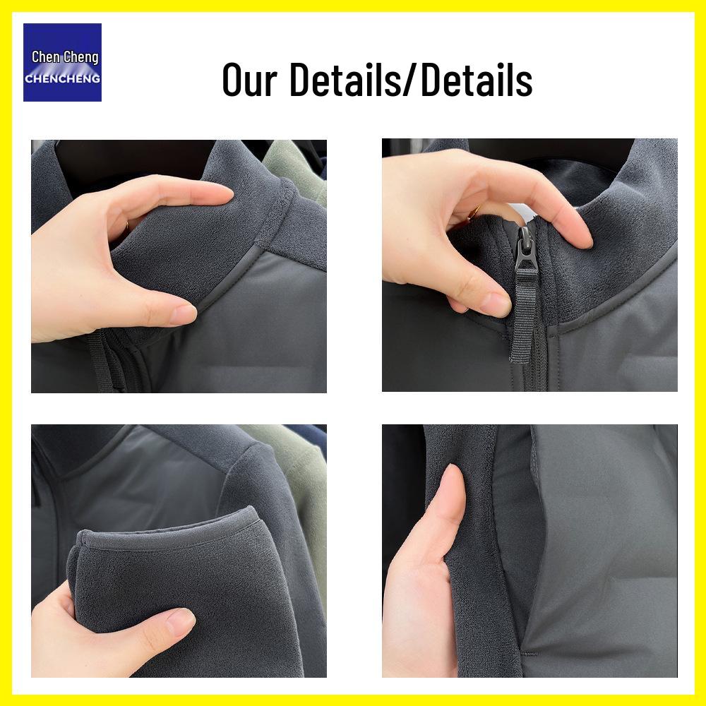 Men's Lightweight Winter Duck Down Jacket with Stand Collar and Warm Fleece