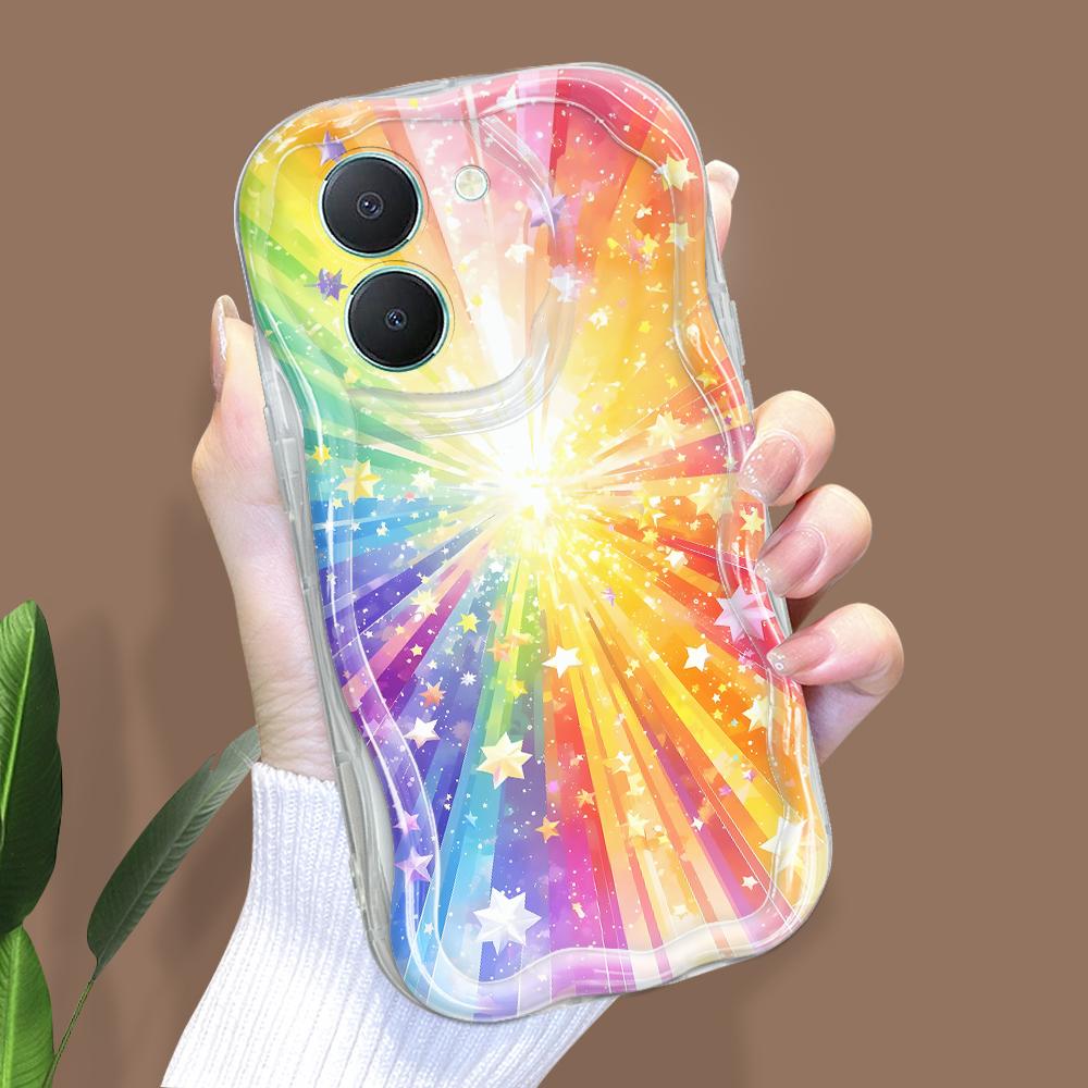Cute Cartoon Pattern Cream Texture Casing Wavy Edge Soft Silicone Cover Phone Case for Vivo