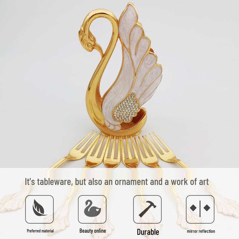 In-Stock European Style Swan Fruit Fork and Dessert Spoon Set
