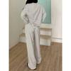 Women's Solid Color Simple Striped Pajama Set, Adjustable Drawstring Pants and Contrasting Round Leader Top Combination