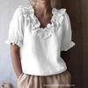 Women's Summer Solid Color Short Sleeve Shirt, Vintage Pullover Blouse