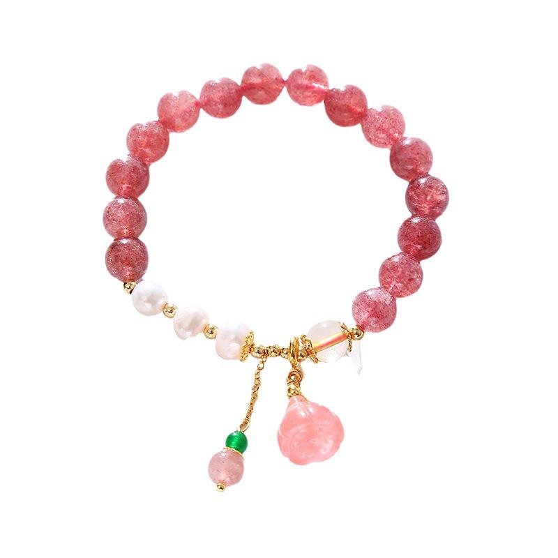 Strawberry Crystal Pendant Powder Crystal Bracelet Bangles Women Fashion Jewelry Accessories Gift