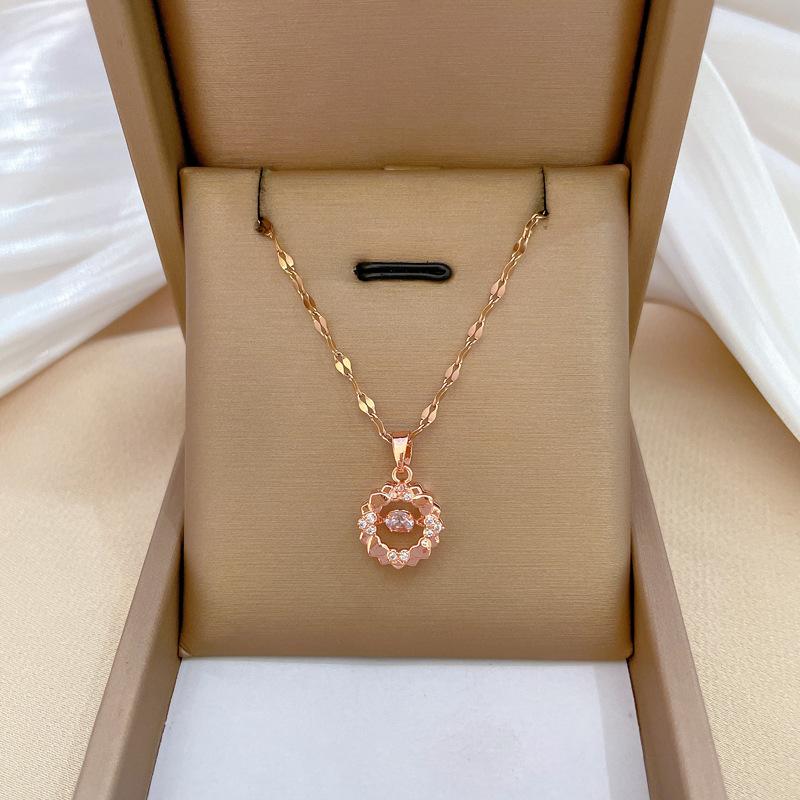 Ring Smart Light Luxury Temperament Gorgeous Full Diamond Necklace Women'S Versatile Collarbone Chain Titanium Steel Chain