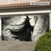 1 piece of 2D flat Gothic Halloween witch garage door banner - black and white witch decorationzyc