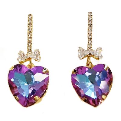 [R8469] - Designer-Ohrringe 'Sissi' violett goldfarben - 35x15 mm (Herz)