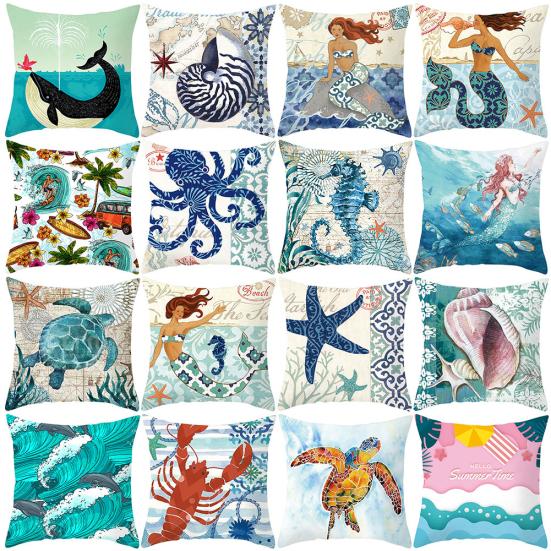 Ocean Starfish Mermaids Sea Turtle Soft Cushion Cover Pillow Case Home Decor