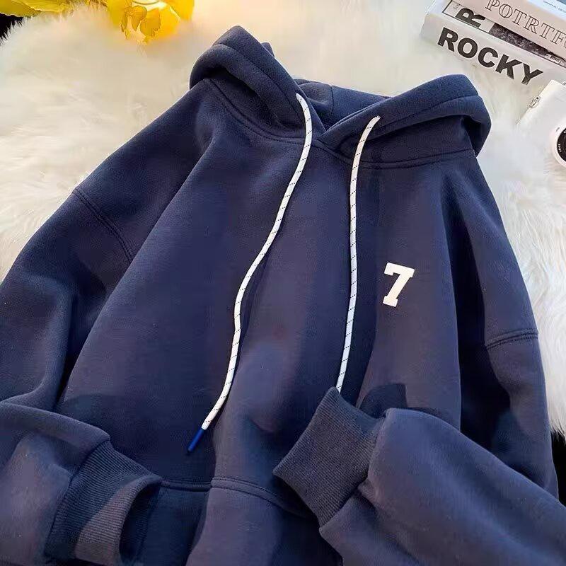 Unisex Loose Fit Thickened Velvet Hoodie with Logo Print for Autumn/Winter 2025