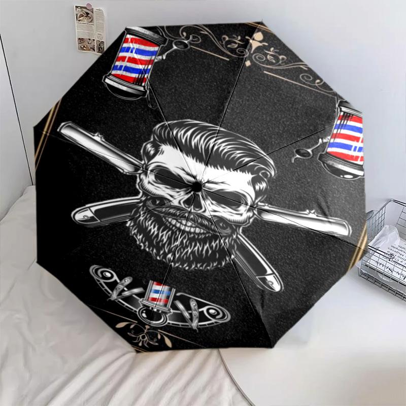 1PC Barber Shop Vintage Style Automatic Umbrella - Suitable Travel Outdoor Portable Umbrella Birthday Gift Daily Essentials