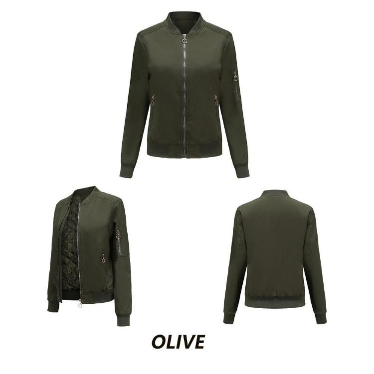 Women's Fashion Bomber Jacket Casual Cotton Coat Stand Collar Slim Fit Long Sleeve Thick Outerwear Ladies Motorcycle Basic Coats
