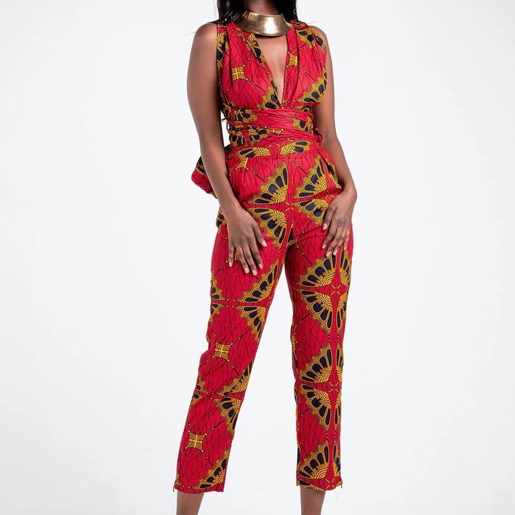 

(SU)Women Casual Print Hight Waist DIY Bandage Pockets Loose Long Pants