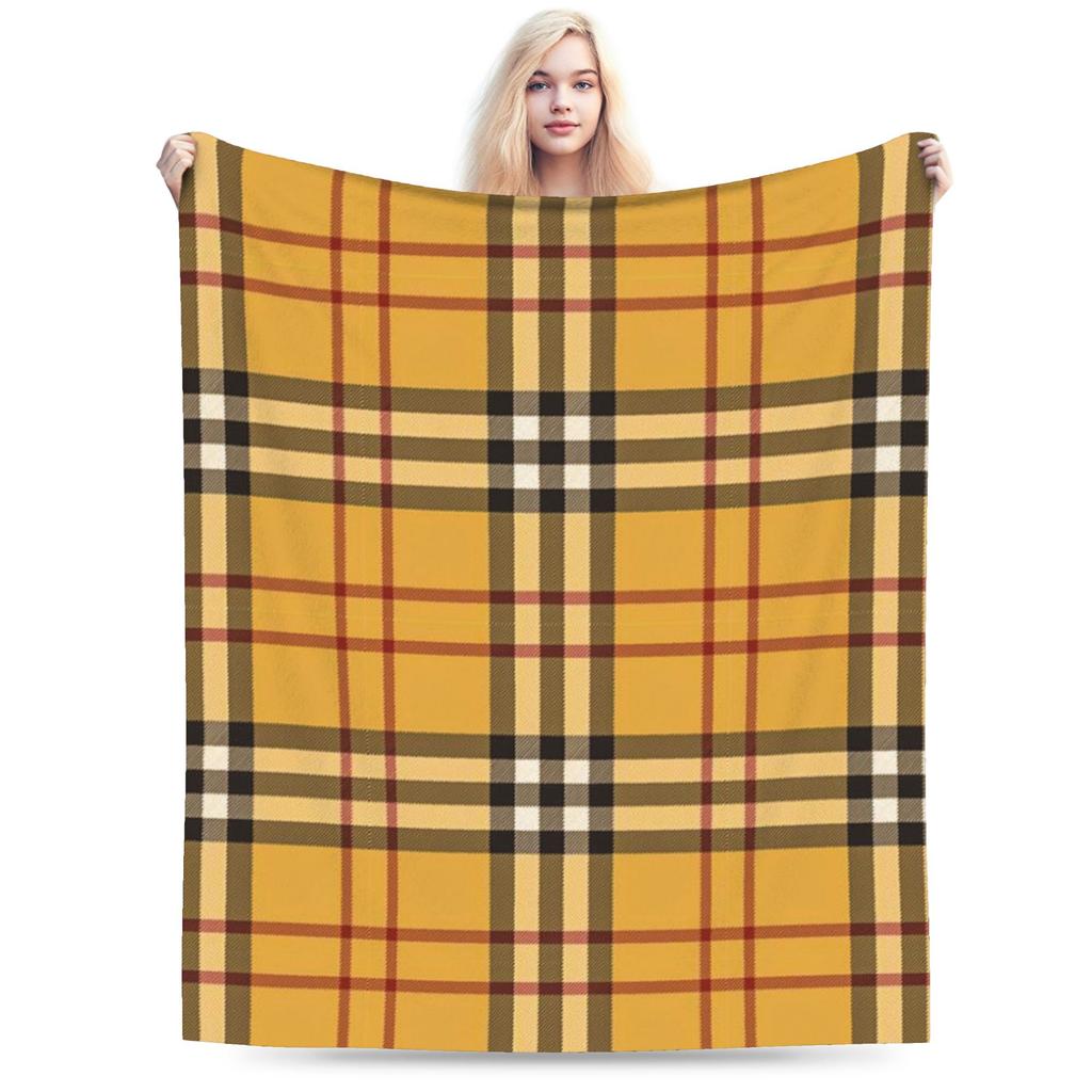 Soft Blanket Girls Boys Picnic Yellow Tartan Throw Blanket  Flannel Bedspread For Home Decor Novelty Sofa Bed Cover