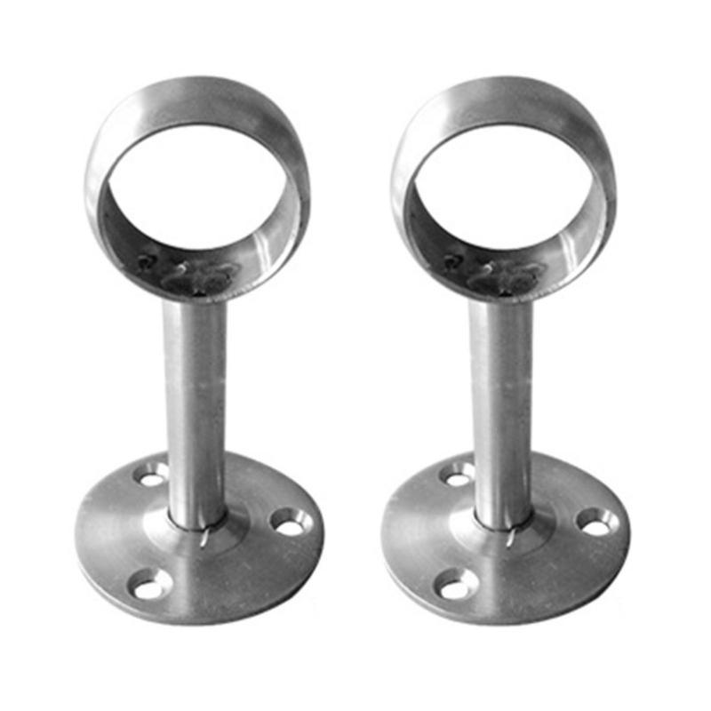 2Pcs Stainless-Steel Curtain Rod Bracket Home Hanging Rod Support Socket Closet Pole Sockets Flange Rod Holder
