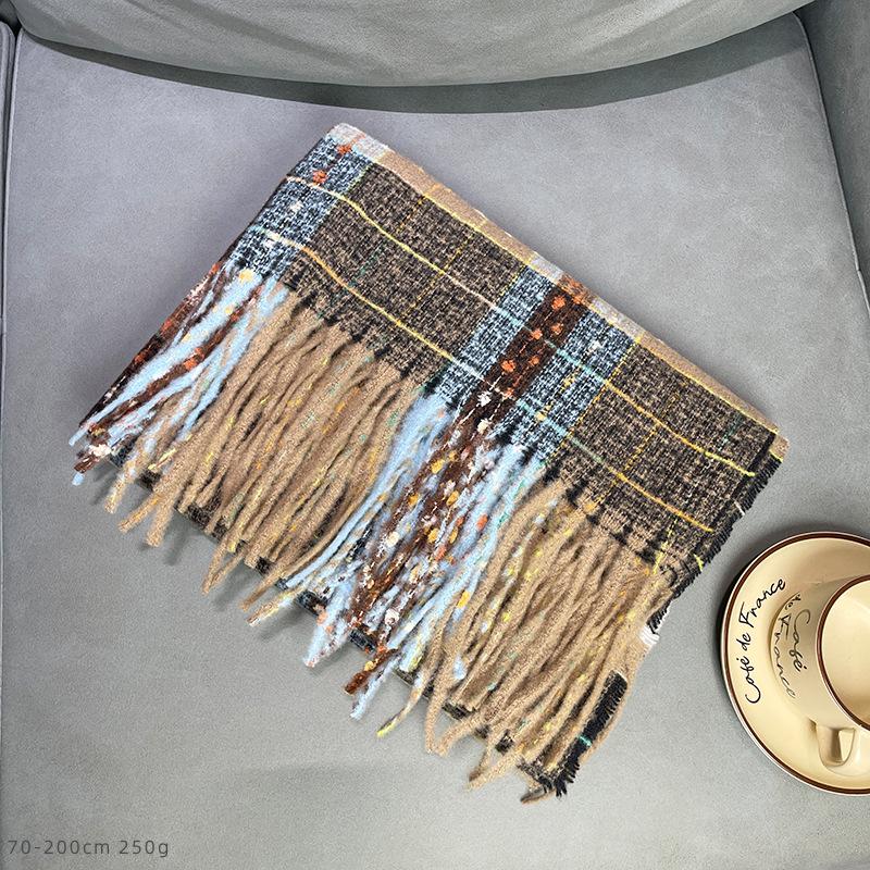 British Style Plaid Scarf Versatile Imitation Cashmere Scarf Shawl Advanced Sense Student Men'S And Women'S Scarf