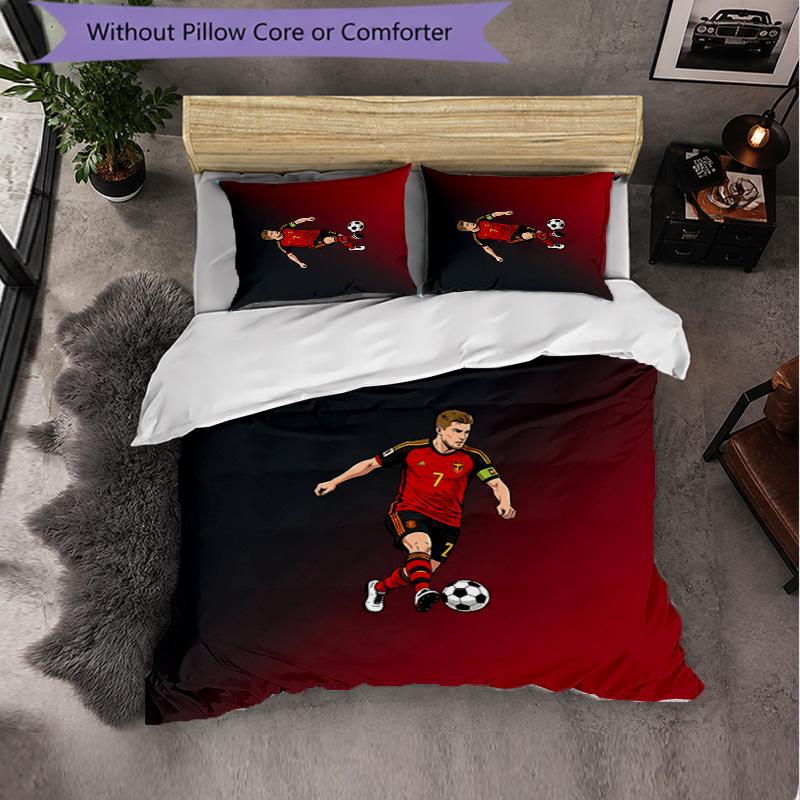 Belgium Football Pattern 3 Pieces Bedding Set Soft Microfiber Duvet Cover with Pillow Cases for Bedroom