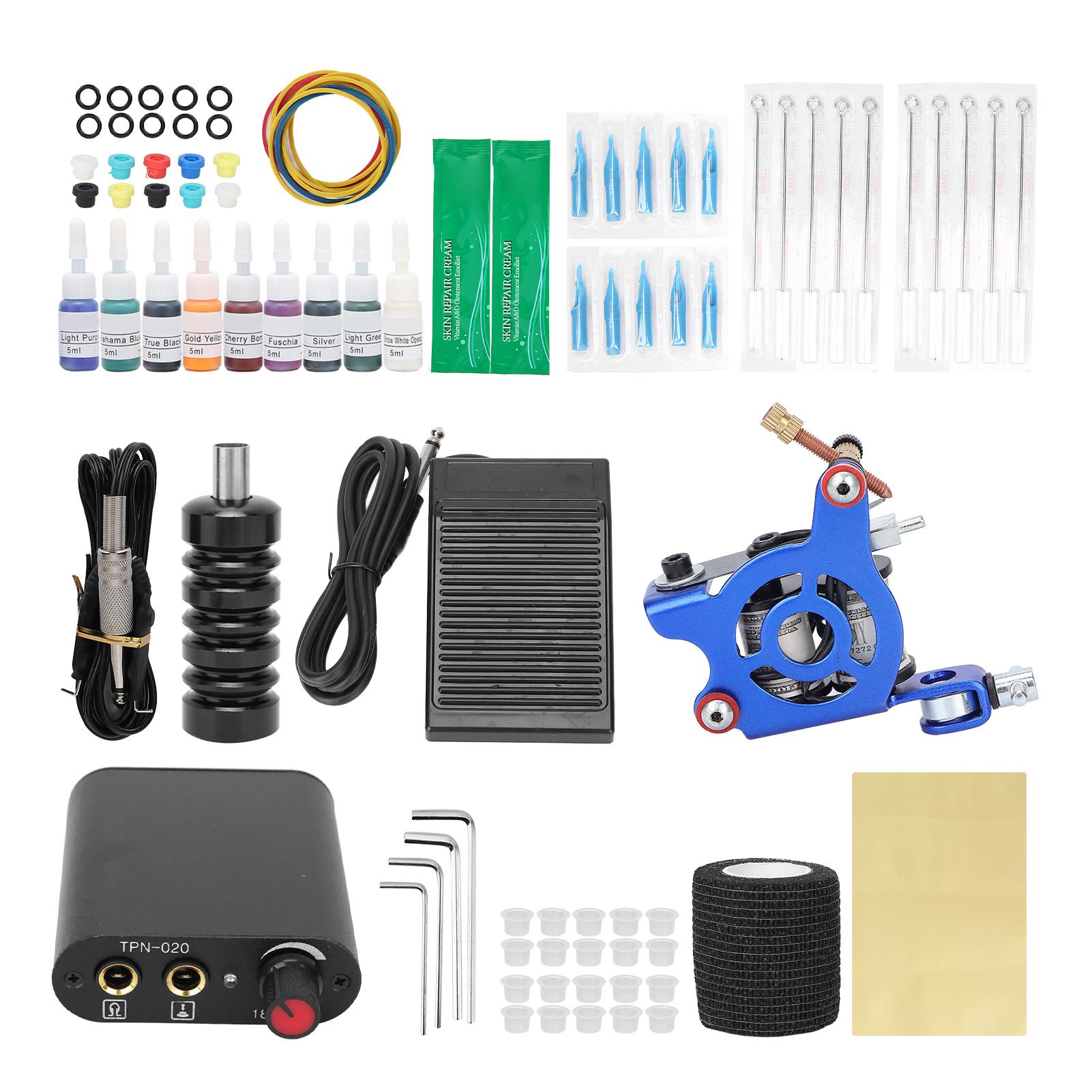 

10 Wraps Tattoo Coil Machine Kit Mini Tattoo Power Supply Complete Tattoo Machine Set for Beginners EU Plug