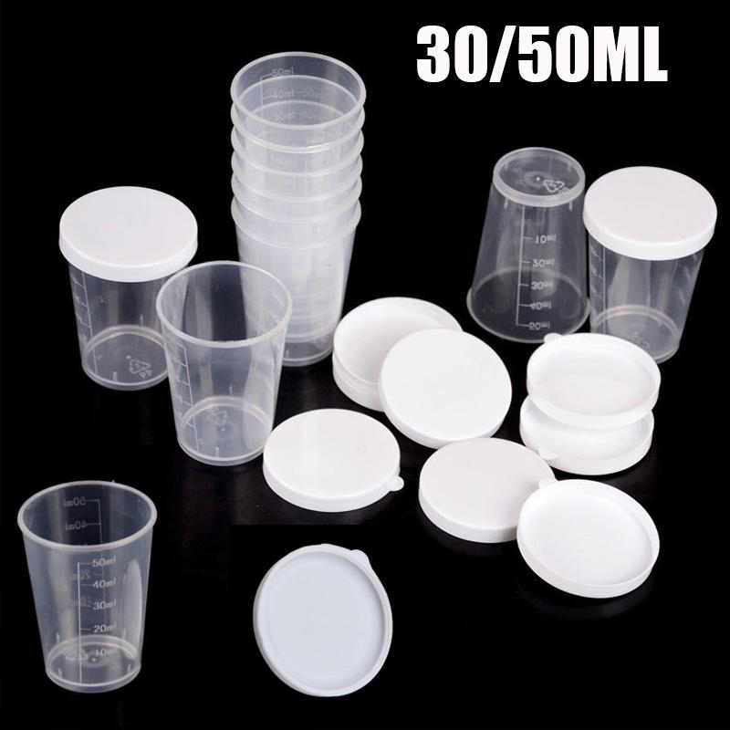 

30/50ML Clear Plastic Scaled Sample Cup With Lid Laboratory Kitchen Sample Measuring Cup 10PCS 50ml-10pcs светло-серый