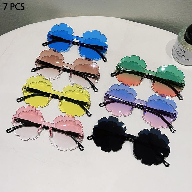 1/7 Pcs Cute Wheel Shaped Sunglasses for Kids  New Rimless Gradient Sun Glasses Ins Trendy Multi-color Shades for Children