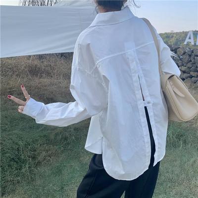 Herbst Langarm Shirt Frauen Top Split Weiß Retro Hong Kong Stil Shirt Trend