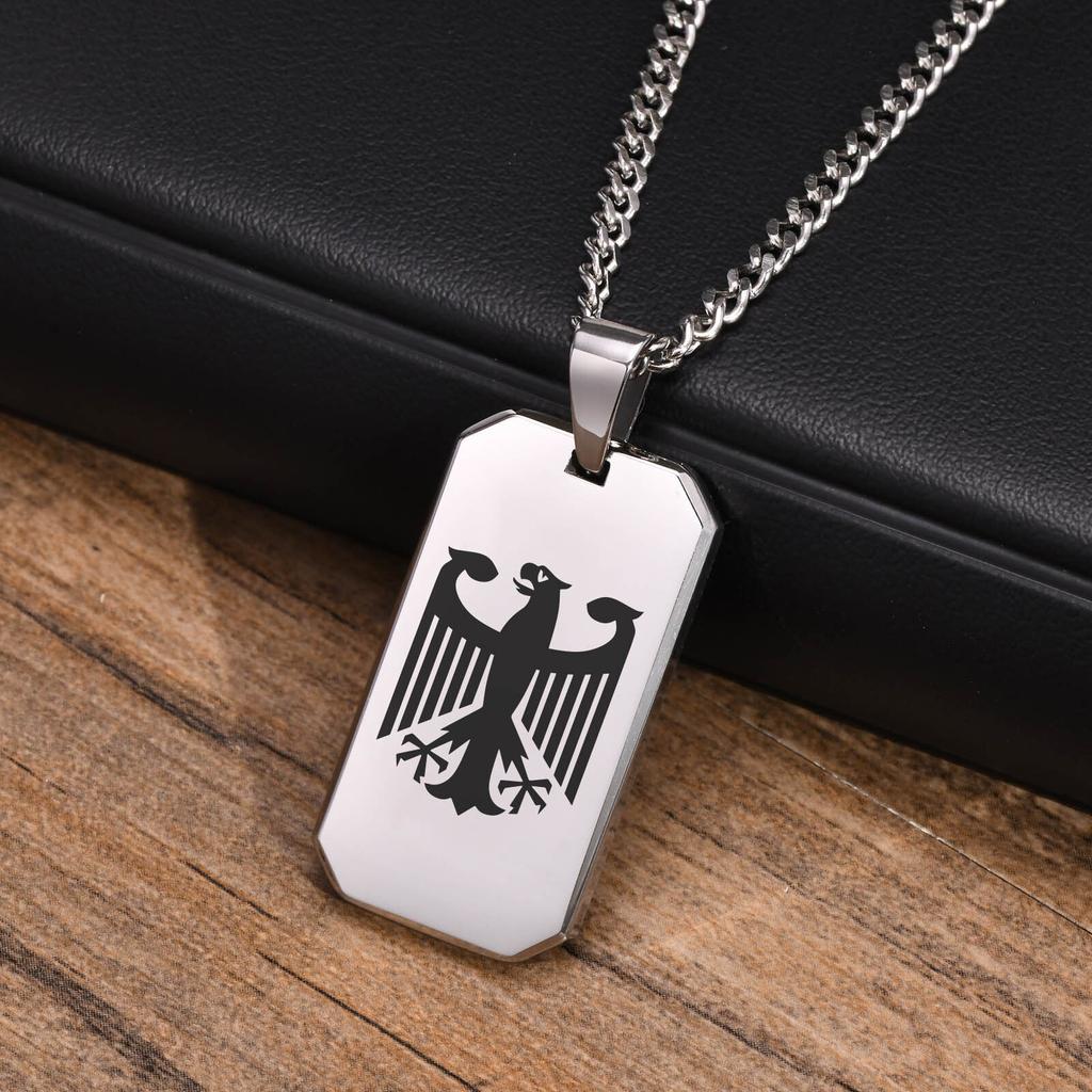 German Eagle Square Neckalces for Men, Stainless Steel Big/Small Dog Tag Pendant Necklace,Trendy Germany Jewelry Gift
