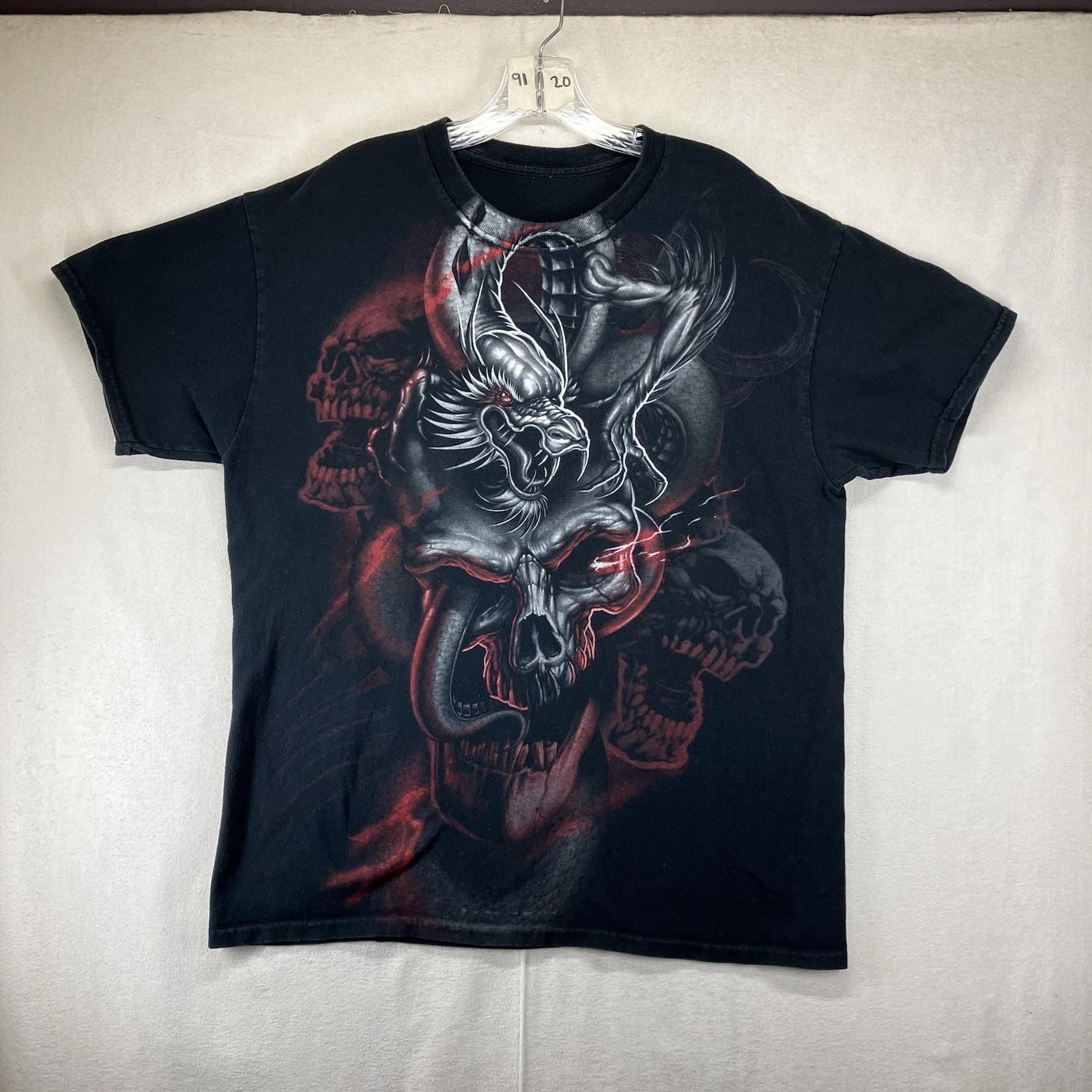 Vintage Y2K Dragon Skull T Shirt Cyber Gothic Grunge Hybrid Oversized Medium Unisex T-Shirt M