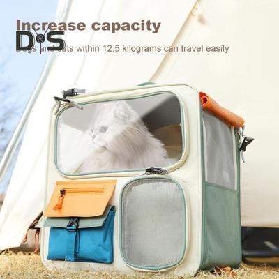 Large Cat Carrier Portable Feeding Window Pet Traveling Carrier Breathable Cat Backpack Carrier with Snack Pockets Cat Nest Carrying Bag