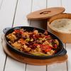 Lava Cast Iron Oval Fajita Plate. Dual Handle, With Wooden Platter 18X24cm.