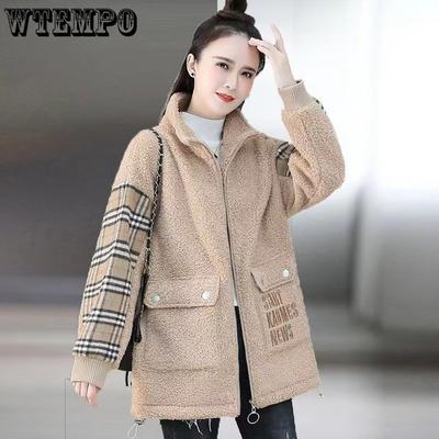 Damen Herbst- und Winter Plüsch Hoodie Jacke Verdickt und Warm Mittelhoher Kragen Übergröße Strickjacke Reißverschluss Kurze Jacke für Damen