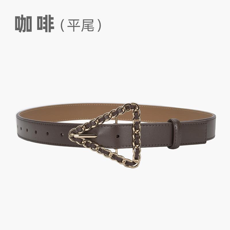 Women'S Belt Retro Triangle Pin Buckle Chain Belt Women'S Decorative Leather Fine Belt Women'S Dress