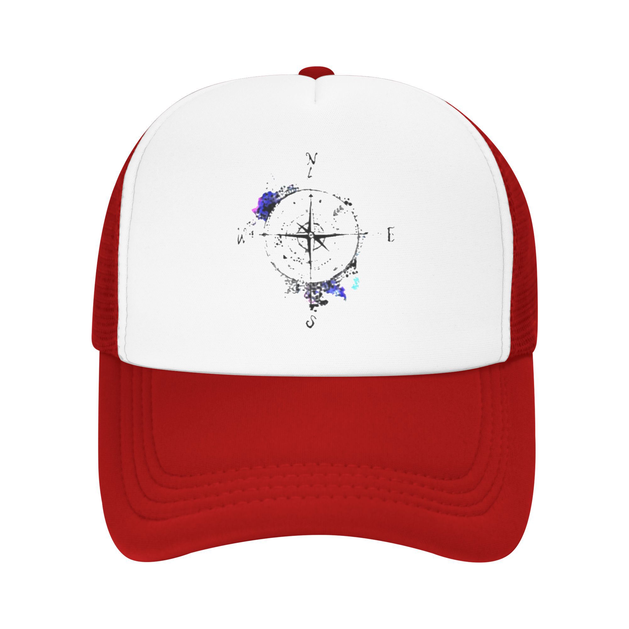 

Compass Rose Watercolor Print Trucker Hat Adjustable Mesh Baseball Cap for Adult Outdoor Casual One Size
