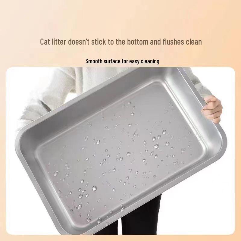 Rechteckige Katzentoilette aus Edelstahl, Spritzschutz, Leicht zu reinigen, Großes Fassungsvermögen