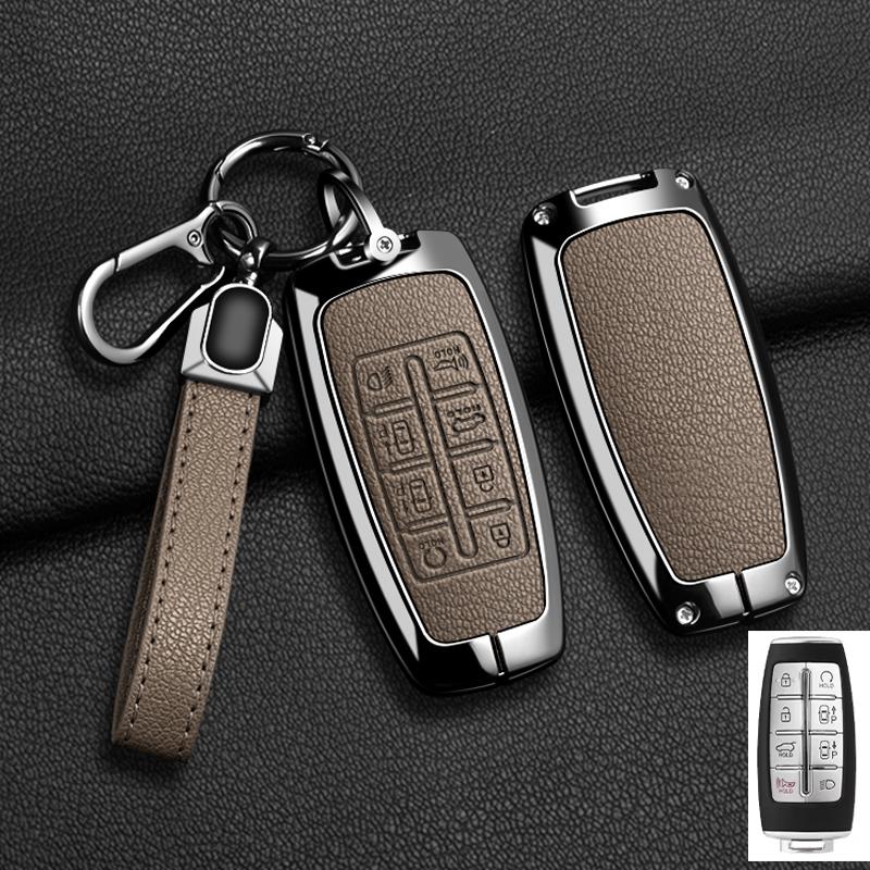 כיסוי נרתיק למפתח רכב מסגסוגת אבץ ועור עבור Hyundai Genesis GV80 GV90 2022 GV70 G80 2019 2020 2021 מעטפת מחזיק שלט אביזרים