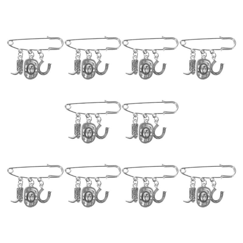 

Set of 10pcs Alloy Brooch Cowboy Hat Boots Western Theme Lapel Pin Vintage Fashion Jewelry Gift Collection 1