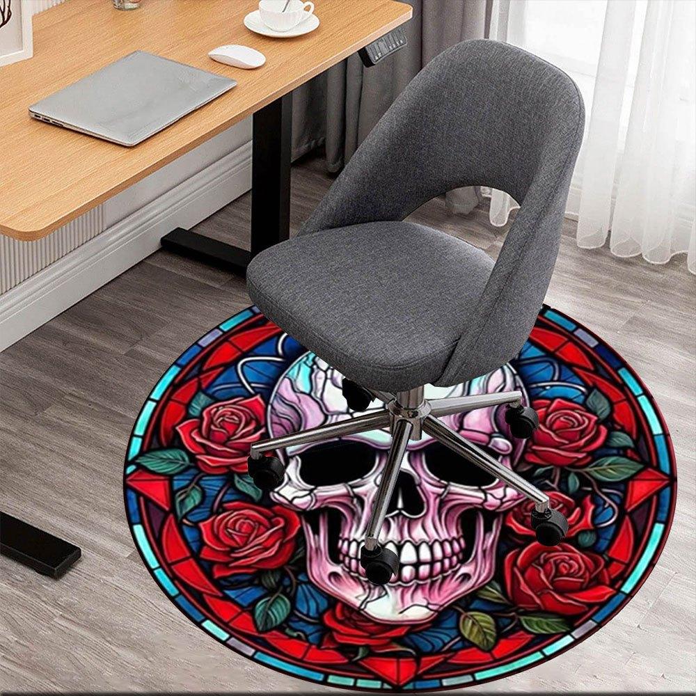 

Stained Glass Skull with Roses Wall Art DecorRound Non-Slip chair mat chair carpet for office Rugs for Office Decor Gift For Valentine s Day Mother s 80cm by 80cm