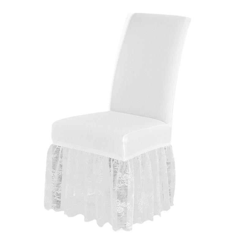 Эластичный чехол на обеденный стул из молочного шелка с юбкой, банкетные накидки для добавления элегантности любому пространству белый