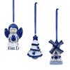 Blauw & Wit Nederlands Windmolen Porseleinen Kerstboom Ornament