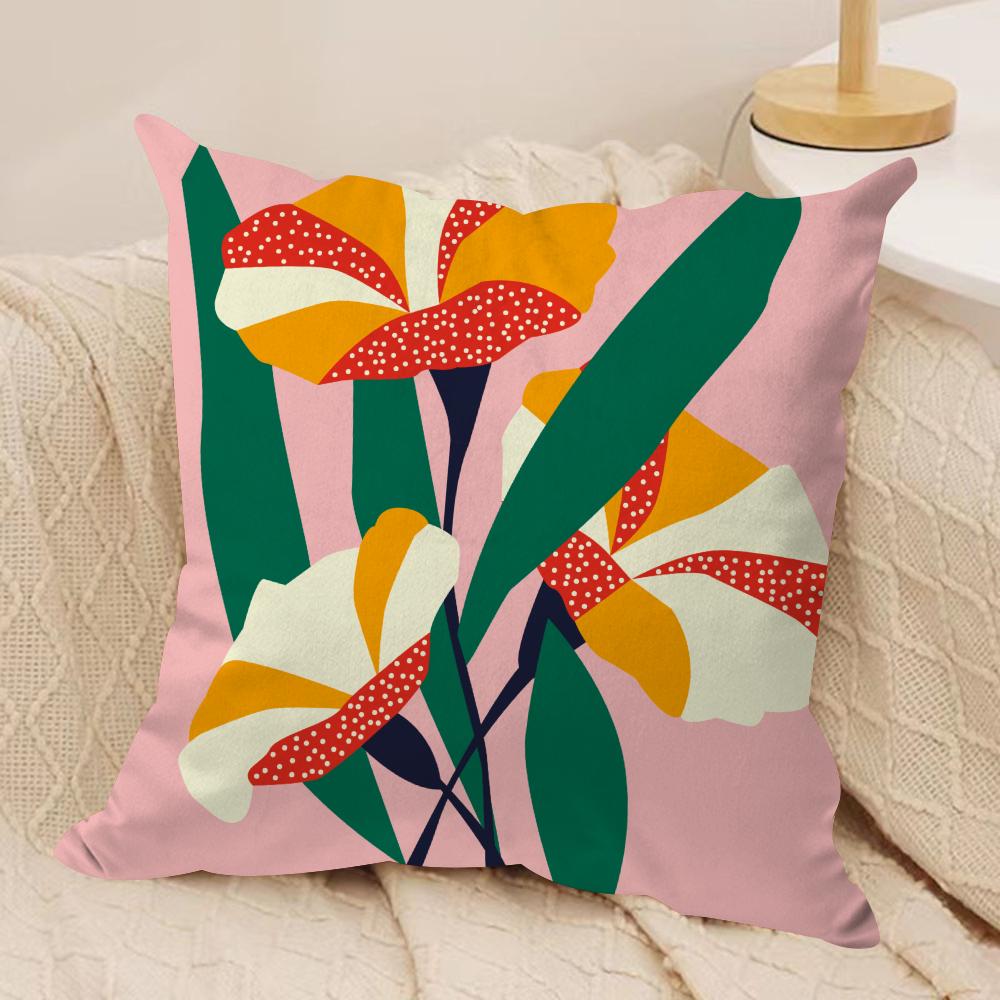 Plants and Flowers Cushion Cover Soft Plush Fabric Double-Sided Printed Sofa Cushion Cover for All Seasons Home Decor Gift