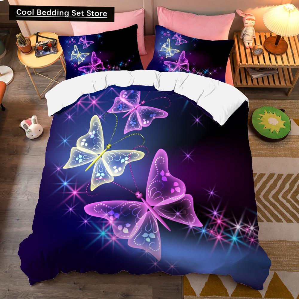 Colorful Beautiful Butterfly Bedding Set Flying Animal Duvet Cover Set Pillowcase Soft Polyester Comforter Set for Women Girls