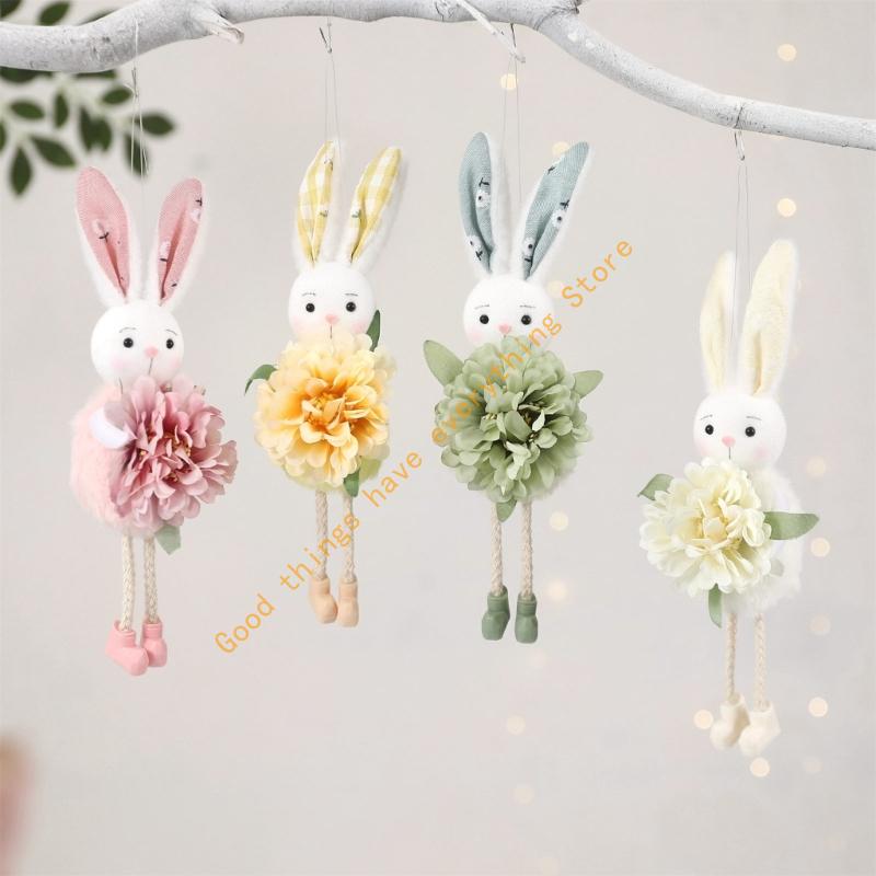 Easter Rabbit Hanging Ornament Bright Polyester Plastic Decors for Festival Indoor Outdoors Reusable 55KF