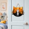 Yousheng Halloween Hanging Door Sign, Cute Cat Hanging Sign, Wooden Front Door Hanger with Hemp Rope for Porch Wall Indoor Home