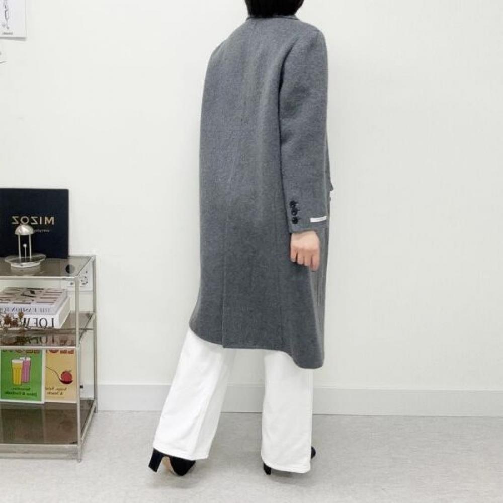 Mizqz Women Wool Basic Double Loose Fit Handmade Long Coat 3color
