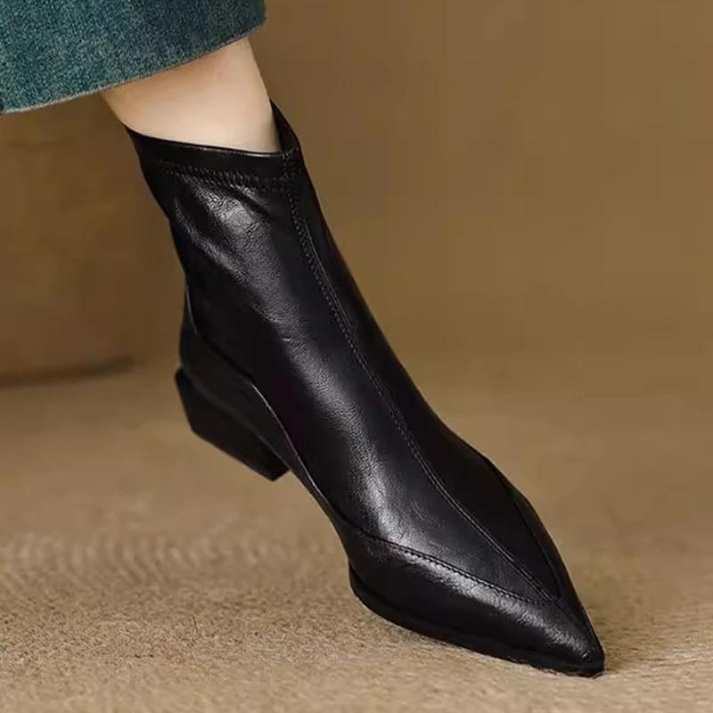 Women's Shoes Pointed Toe Mid Heels Fashion Shoes Luxury New Winter Ankle Boots Dress Designer Pumps Mujer Chelsea Botas