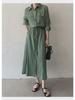 2024 Japanese & Korean Style Sleeveless Pocket Long Swing Casual Lapel Shirt Dress