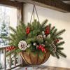 Weihnachts-Hängekorb Blumentopf Baum Halbkreisförmig Pilz Rattan Kiefernadeln Rote Früchte Band Dekorative Weihnachtsdekorationen