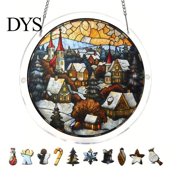 Home Window Hanging Ornament Christmas Acrylic Puzzle Suncatcher, Holiday Tree Snowman Stockings Red Bird Sun Catcher Stained Glass Art Kit