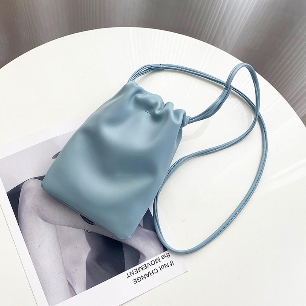 

Pu Leather Drawstring Crossbody Bag Candy Color Shoulder Purse Mobile Phone Storage синий