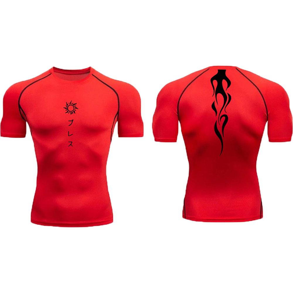 Men's Compression Shirt Printed Fitness Sport Running Tight Gym TShirts Athletic Workout Bodybuilding Quick Dry Tops Tee Summer