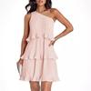 Women's Sleeveless Dress with Slant Shoulder Layered Stitching Hem