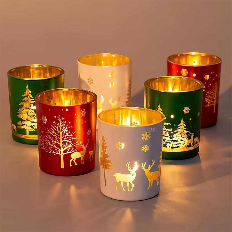 1Pc Christmas New Year Decorative Candlestick Cup - Custom Home Fragrance Holder, Reindeer Themed Birthday Holiday Gift