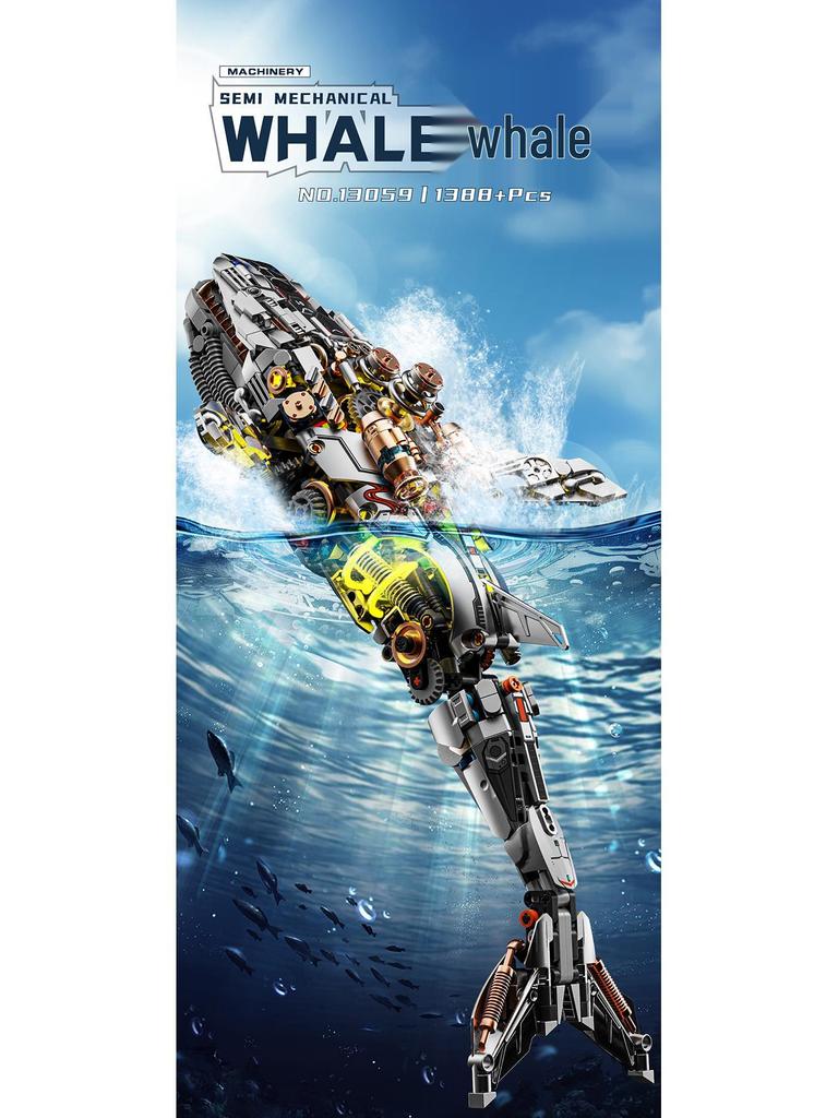 Lego-Compatible Electric Mechanical Whale Building Kit - Challenging DIY Animal Model Toy for Boys